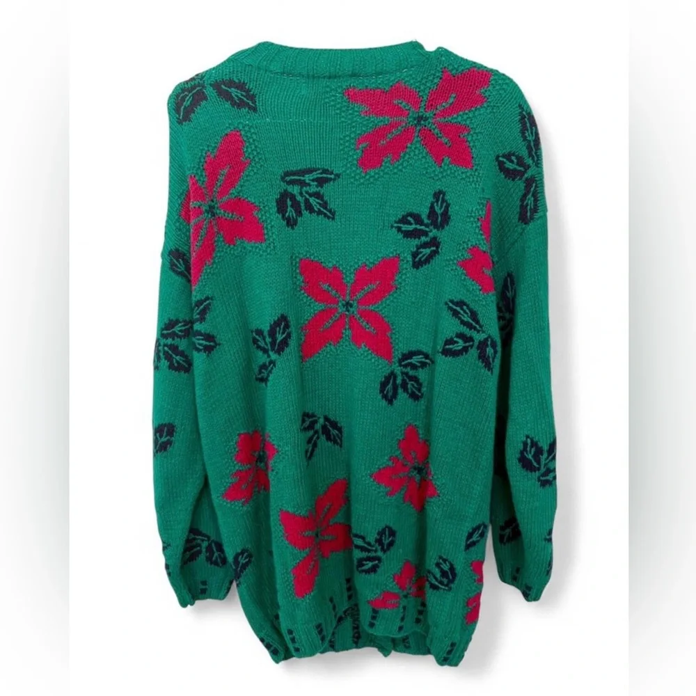 Vintage IZOD Hand Knit‎ Oversized Cardigan Sweater Large Floral Chunky Button